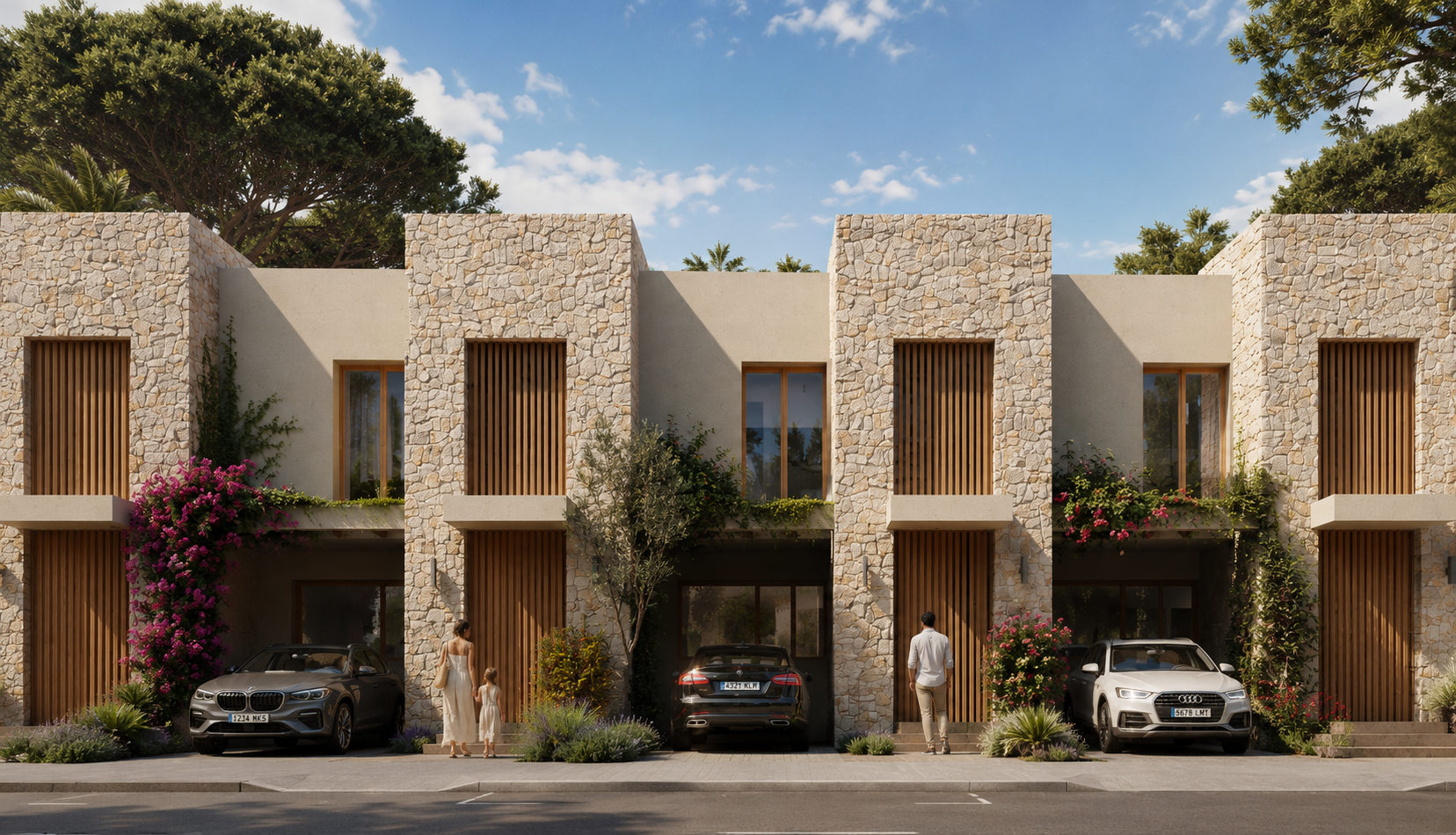 Render: Viviendas adosadas, Fachada de acceso