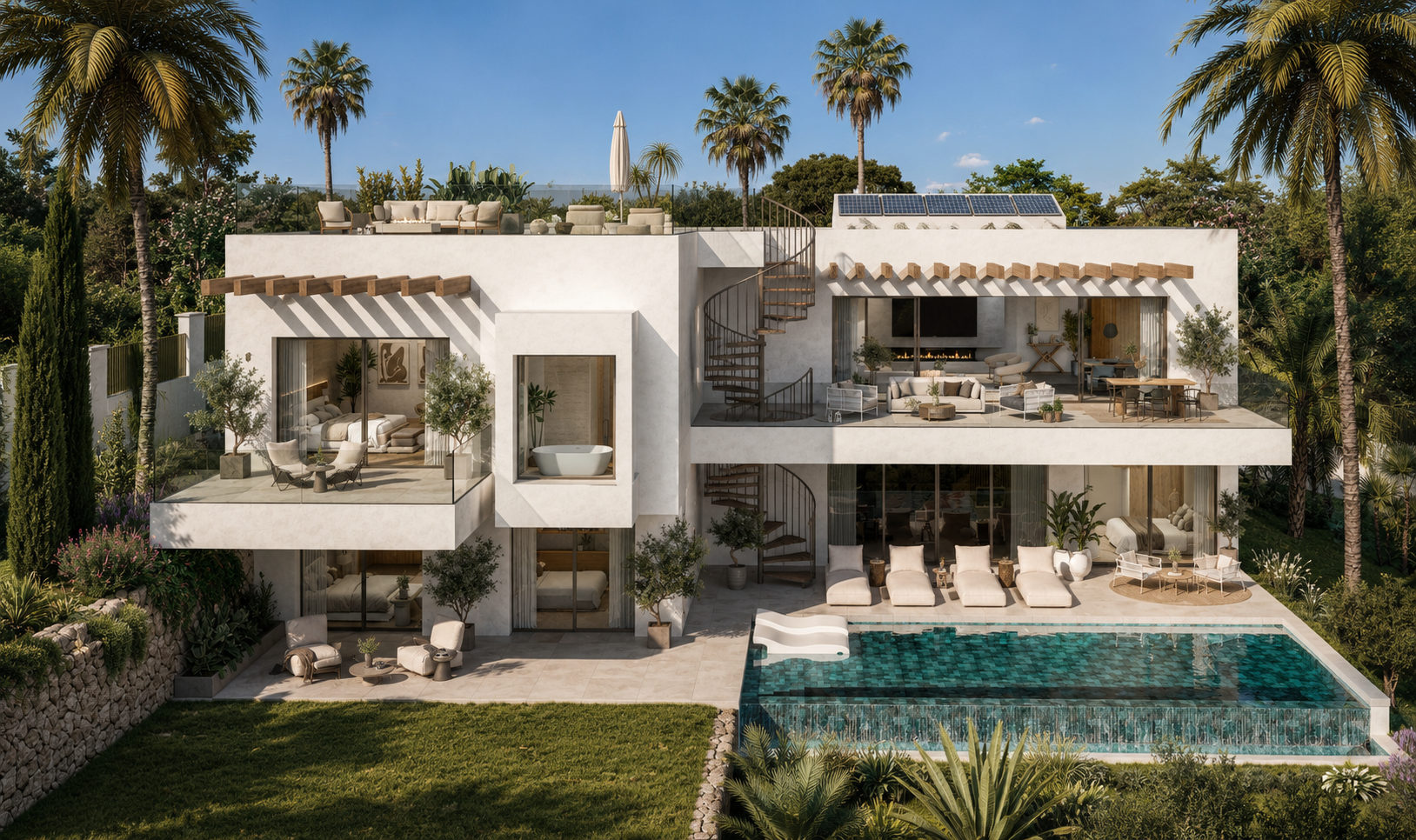 Vivienda unifamiliar escalonada con vistas al mar en Parcela 280, El Paraíso · Benahavís